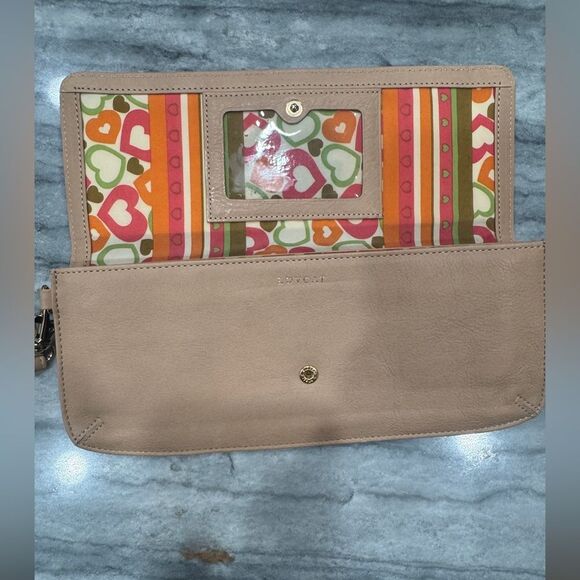 Lovcat Tan Wristlet with Gold Heart Crystal Embellishment Slim and Sleek - Picture 4 of 8